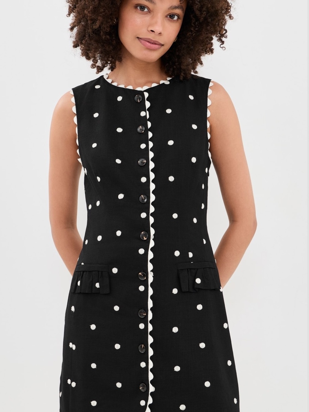 En Saison Black Polka Dot Scallop-Trim Mini Dress - Picture 6 of 6